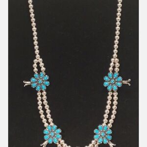 American West Turquoise Flower Navajo Pearls Necklace